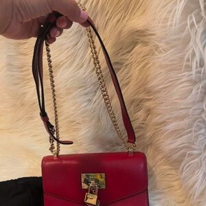 DKNY Red Leather Chain Strap Bag